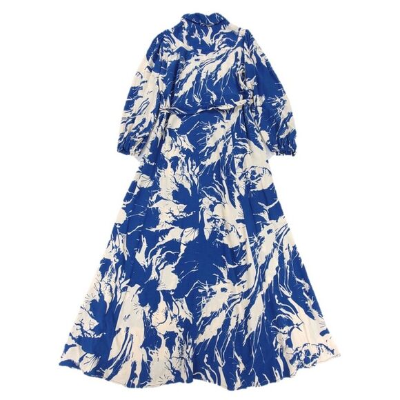 ZARA Emilie Belted Long Sleeve Printed Midi Shirt Dress Quiet Luxury Medium Blue - Picture 5 of 8